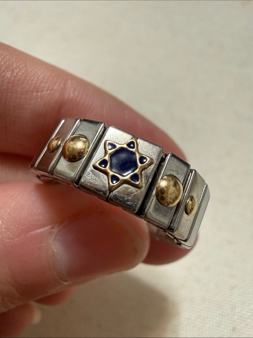 Vintage 750 Gold/18K Zoppini Jewish Star accent Stretch Ring